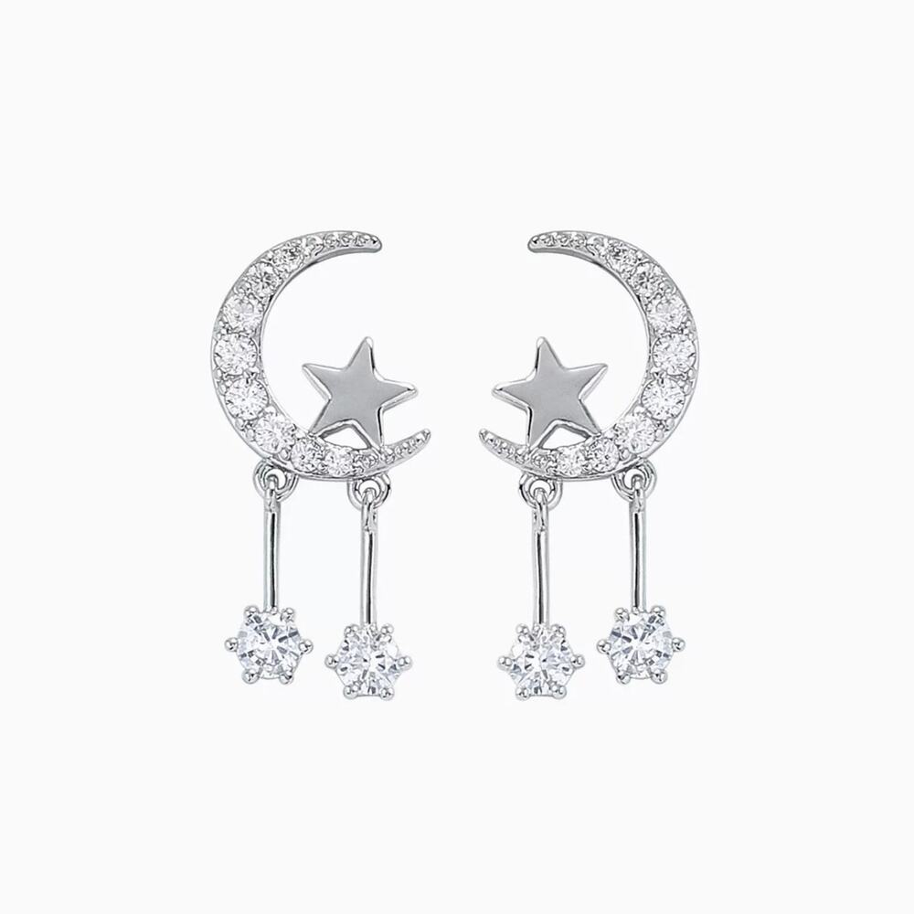 Aibhne Moon Star Silver Crystal Dainty Gold Earrings